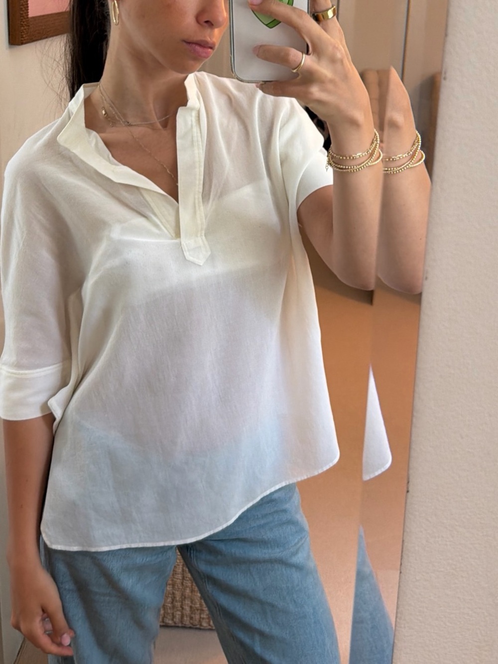 Maison Martin Margiela Cream Split-Neck Short-Sleeve Blouse